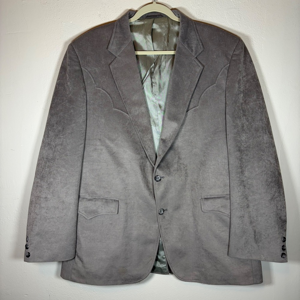 Circle S Mens Western Blazer Grey Faux Suede Sport Coat‎ 46R Vintage Made in USA